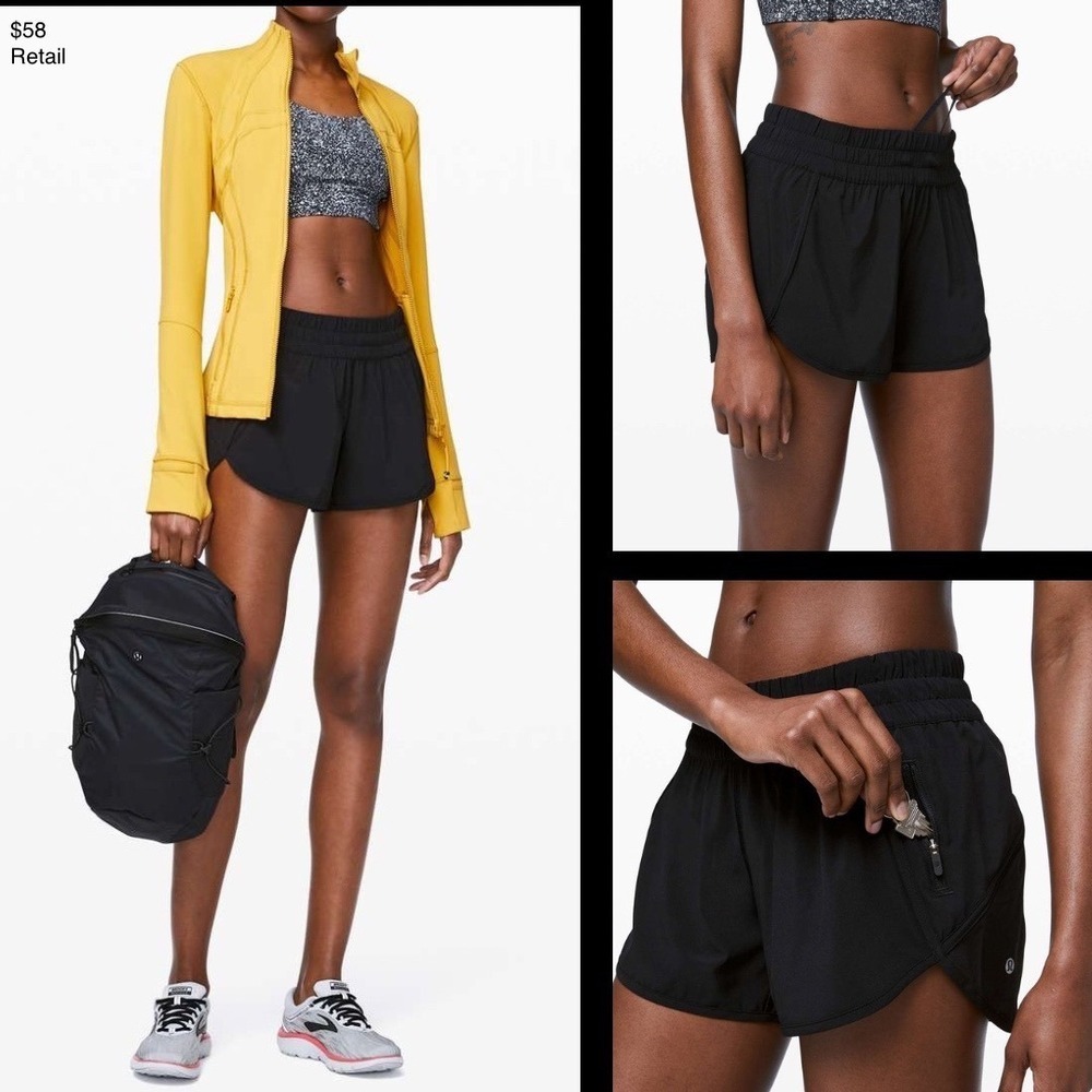 LULULEMON Tracker Short V 4" Size 8 Black Low Rise Running Athletic Training Gym